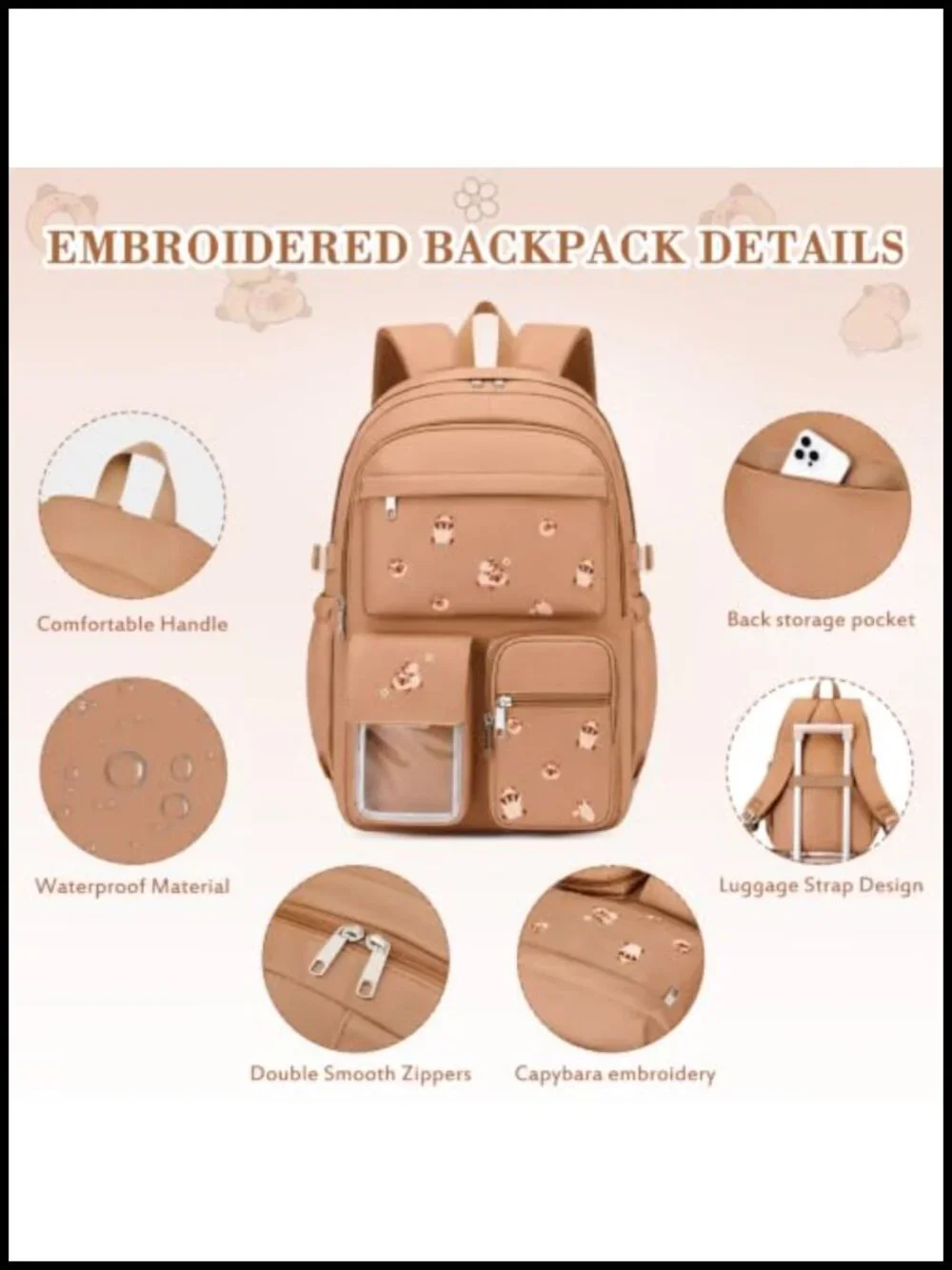Girls Embroidered Backpack Set with Lunch Bag & Pencil Case, School & Travel,